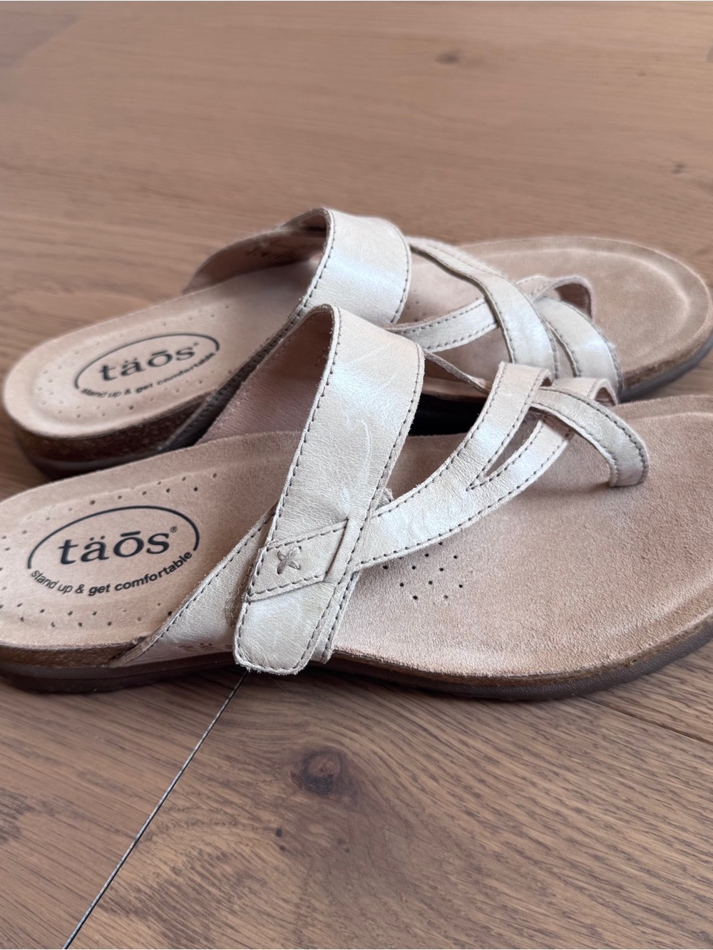 Taos The Perfect Sandals Women's US 8 Brown Leather Slide Toe Loop Comfort Shoes
